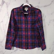 L.L.Bean Scotch Plaid Flannel Shirt Women's XS Relaxed Fit Purple Red
