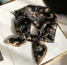 100 Silk Mulberry Shawl Neckerchief 21'' Scarf Brown totem Print Bandana wrap