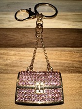 Keychain Clip on Bag Charm Fashion Gold with Pink Rhinestones EUC