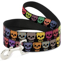 Dog Leash 6-FEET Checker & Stripe Skulls Black/Multi Neon (Us Import)