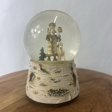 Vintage Santa Woodsman Musical Box Snow Globe. Sings   Jingle Bells  . Tested
