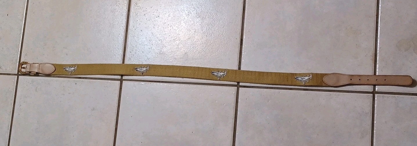 Vintage Beige "Snook" Embroidered Fishing Belt, No Maker's Mark