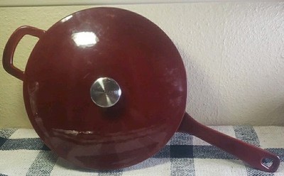 Kirkland Signature Enameled Cast Iron Deep Frying 4 Qt Skillet With Lid Burgundy