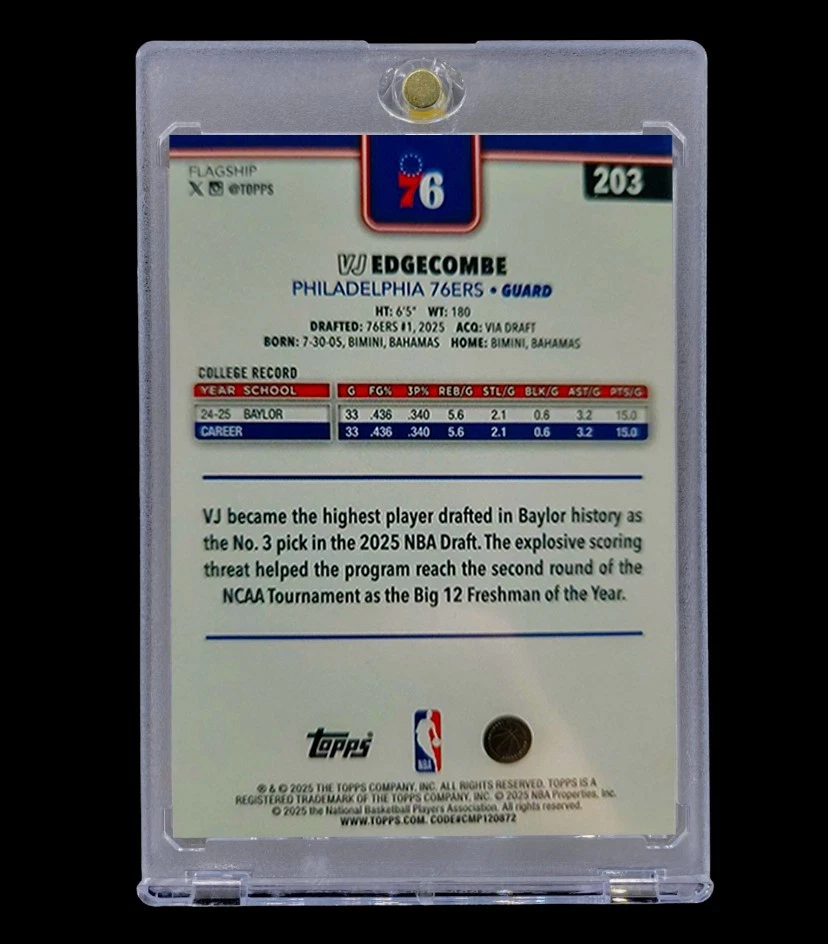 VJ EDGECOMBE 新秀银奖彩彩虹反光卡 罕见 全息 非签名 - 76ERS — 第 4/4 张图片