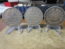 1832 / 1833 & 1840 France Louis Philippe 5 Francs Silver Coins KM#749