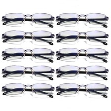 10PK Mens Rectangular Rimless Blue Light Blocking Reading Glasses Unisex Readers