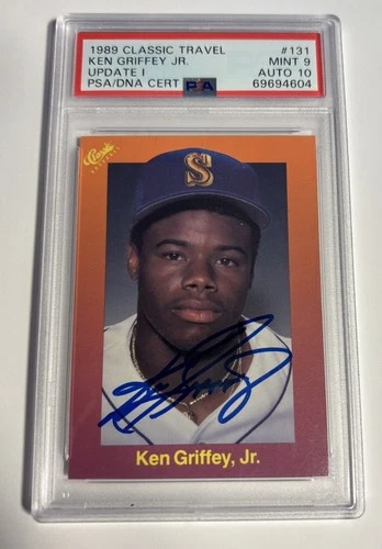AUTOGRAPHED 1989 CLASSIC TRAVEL UPDATE I KEN GRIFFEY JR. RC #131 PSA 9 W 10 AUTO