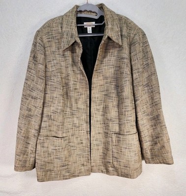Talbots Blazer  Women s 18W Open Jacket Tans Browns  Tweed Pockets Pad Shoulders