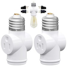 2 Pack, Light Socket to Plug Adapter, Convert E26 Light Socket to 3-Prong Outlet