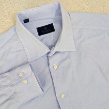 David Donahue Mens 17.5 32/33 Long sleeve Button Up Dress Shirt Blue Birdeye
