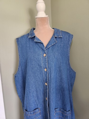 Vtg Alexandra Lee Midi Dress Jumper Womens Plus 24 Denim Button Up 80s 90s Y2K - Picture 2 of 10
