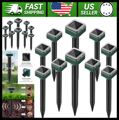 Solar Powered Ultrasonic Mole Repellent 10 Pack Waterproof Yard Garden Spikes