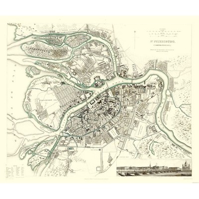 Historic Map - Saint Petersburg Russia - Baldwin 1834 - Vintage Wall Art