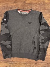 Superdry Men’s Sweatshirt Grey Camo Sleeves Crew Neck  size L  – Pre-Owned