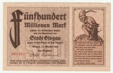 500 Millionen Mark 1923 Glogau. Schlesien. Polen.