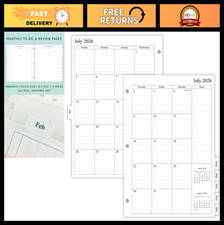 2026-2027 Monthly Planner Refill for 3 Ring Binder, Jul-Dec, 8.5"x11", 2 Pages/M