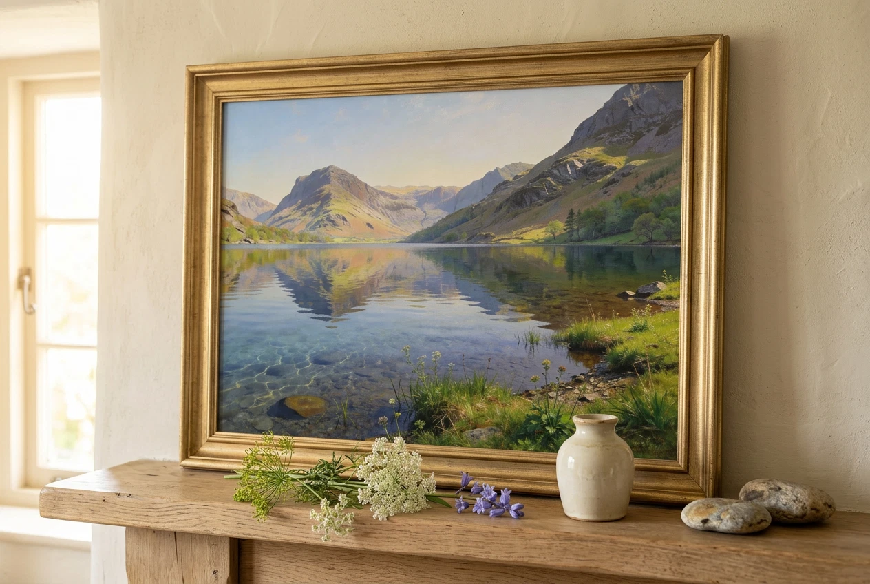 Buttermere Lake Reflection Oil Painting Print – Lake District Wall Art A3 A4 A5