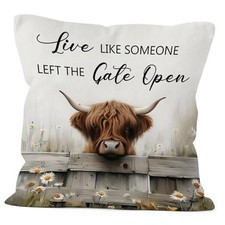 Highland Cow Farmhouse Throw Pillow Covers 18x18, Live Like Highland Cow 1pk 