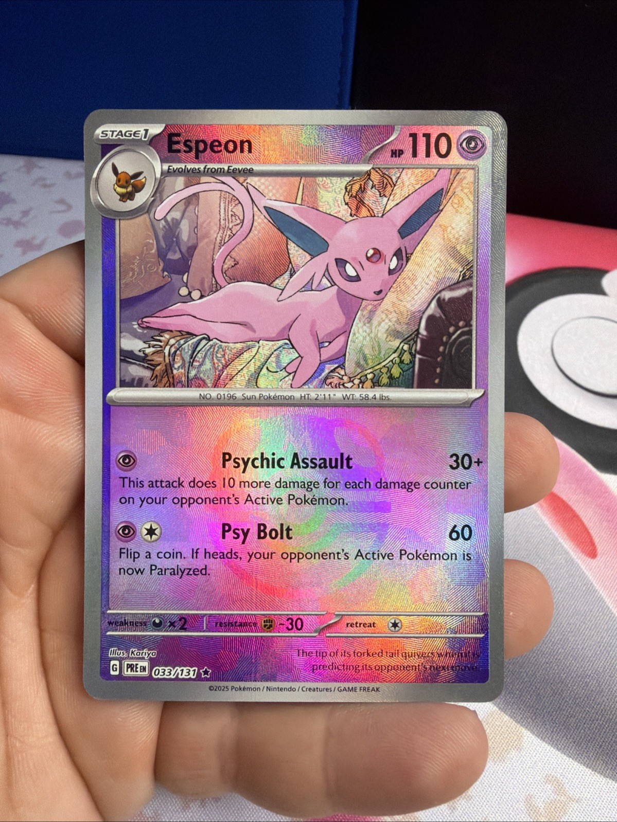 Espeon 033/131 Masterball Reverse Holo Prismatic Evolutions Pokemon TCG NM