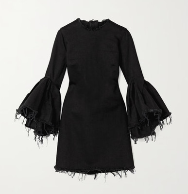 MARQUES' ALMEIDA Black Denim Frayed Mini Dress XS Ruffled Sleeves
