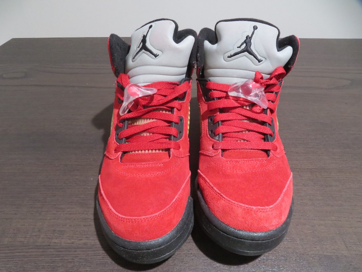 Air Jordan 5 Retro Raging Bull Red Suede Sneakers Mens Size 8
