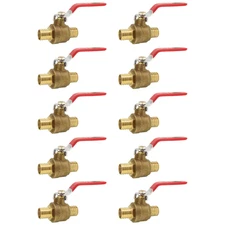 10 Pcs Revalved 1" Pex Ball Valve, Lead Free Brass, Full Port, Barb Crimp