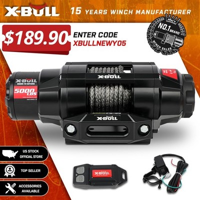 X-BULL Electric Winch 5000lbs ATV Winch 12V Synthetic Rope Trailer UTV BOAT
