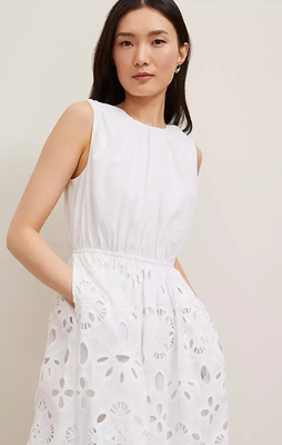 NEW ANN TAYLOR WHITE EYELET FLARE MIDI DRESS SZ 8 | eBay