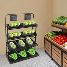 4-Tier Supermarket Storage Rack Metal Retail Display Stand+10 Baskets 220lb Load