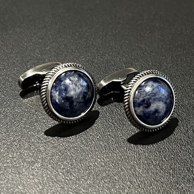 Brushed Gunmetal Dome Sodalite Stone Cufflinks For Men Gift In Box