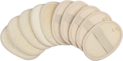 10-Pack Exfoliating Loofah Sponge Pads - Natural Luffa & Terry Cloth, Body Scrub