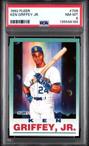 PSA 8 NM MINT 1992 FLEER KEN GRIFFEY JR. #709 MARINERS 98189 B301