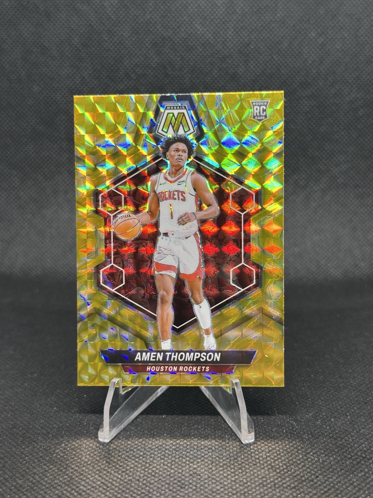 2023-24 Panini Mosaic Amen Thompson #230 Reactive Yellow Prizm Rookie RC Rockets