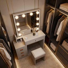 Dressing Table With Drawers LED Mirror Set Makeup Desk Vanity Table Kucbxbugnroz