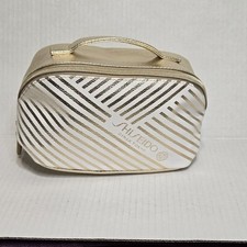 NWOT Shiseido Ginza Tokyo Makeup Bag Cosmetic Case Travel Toiletry Gold White