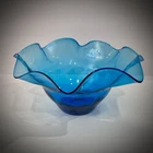 Blenko SIGNED 10” Turquoise Ruffled Bowl Hand Blown Art Glass LEAVING June 1