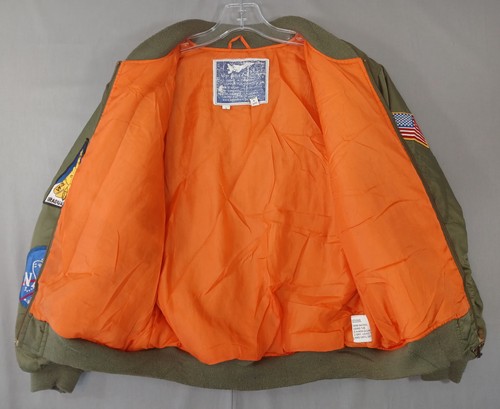 Up and Away MA-1 Flight Jacket Youth Large Top Gun NASA Patch Bomber Green Zip - Picture 9 of 13