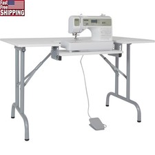 Folding Multipurpose Sewing Table W/ Adjustable Shelf Ideal Crafting Office Use