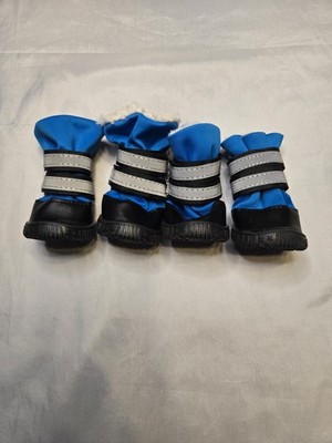 Dog Boots Size 4 Blue Gray Reflective Snow Rain Shoes Set of 4 Adjustable Fleece