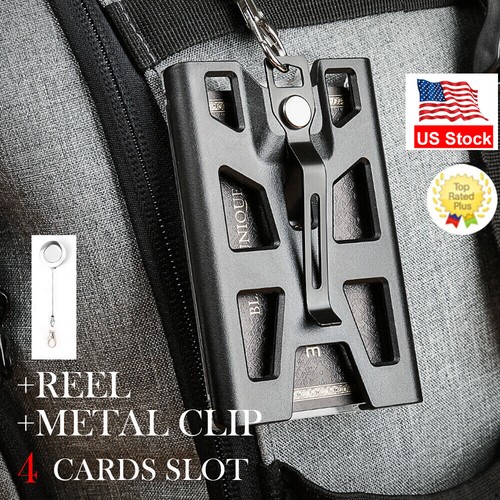 ID Badge Holder with Reel Clip 4 Card Slot Heavy Duty Wallet Vertical Case - Picture 6 of 21
