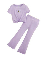 New Boutique Girls Butterfly Pants Set Size 6 Short Sleeve Lavender Ribbed Knit