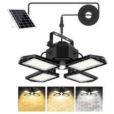 Solar Power Pendant Shed Lights Garage Shop Barn Yard LED Powered Hanging Lamp