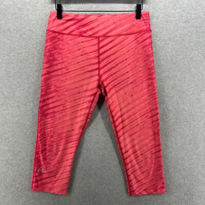Under Armour Leggings Womens Large Pink Striped Cropped Pull On Performance