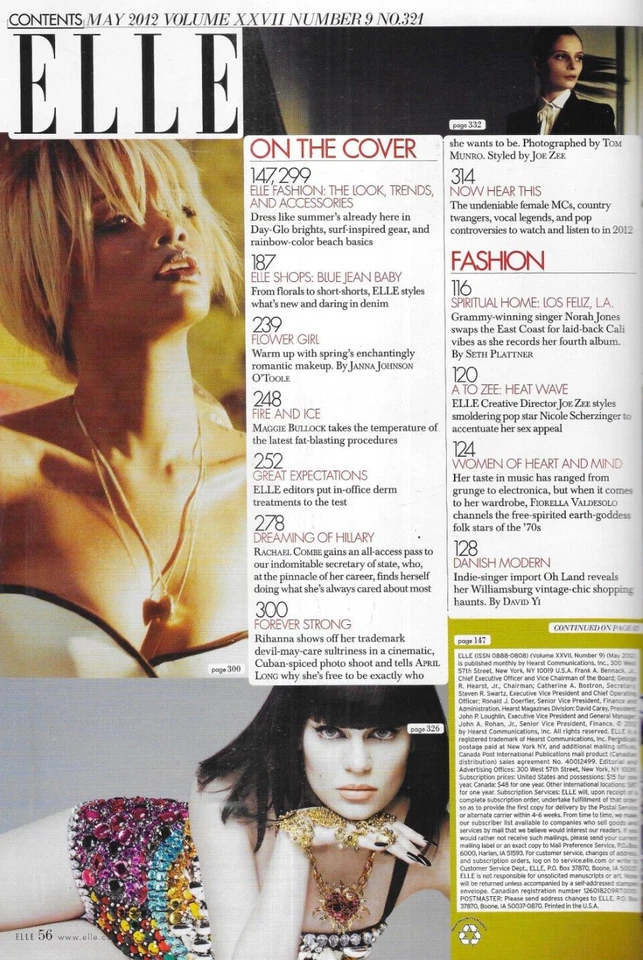 Elle Magazine Rihanna Spring Fashion Women in Music Issue Best Jeans 2012 Foto 2 de 4