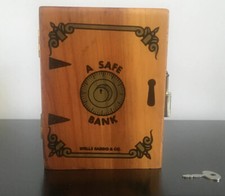 Vintage Wooden A Safe Bank.Wells Fargo & Co. With Padlock & Key