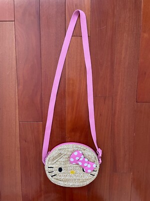 Sanrio Kids Girls Hello Kitty Raffia Straw Purse Crossbody Shoulder Bag  EEUC