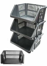 Image of Kitchen Storage Plastic Stackable Baskets 35cm Fruit Vegetable Rack Kitchen