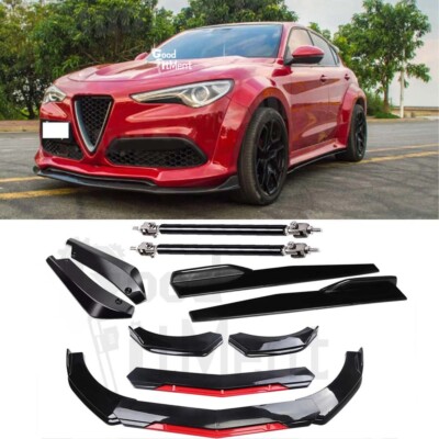 For Alfa Romeo Stelvio Front Bumper Lip+Side Skirt+Rear Lip+Strut Rods Body Kit