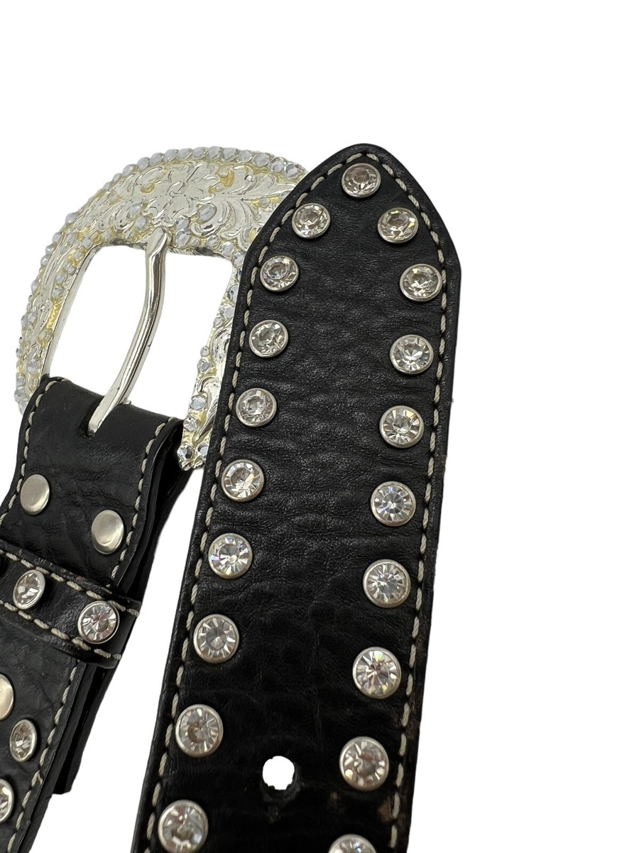 VINTAGE Nocona Black Leather Bling Rhinestone & Conchos Western Belt Size Large Nocona Black Leather Bling Rhinestone & Conchos Western Belt  main image 3