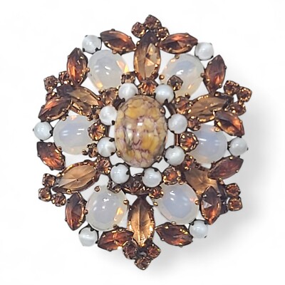 Vintage Schreiner Brooch Verified  Opal  Moonglow White Inverted Gold Tone Pin
